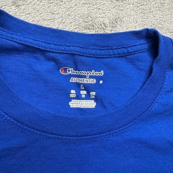 Champion Short Sleeve Logo Embroidered T Shirt Mens Large Blue Crew‎ - Picture 3 of 5